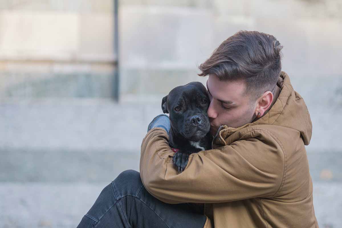 dog and man hug 
